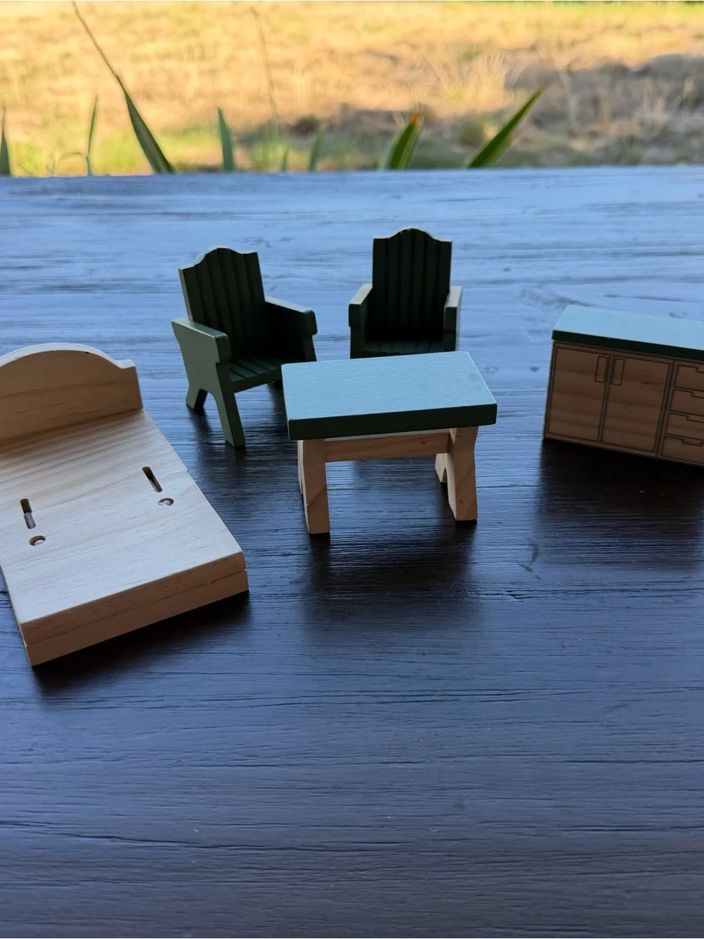 Wooden Kids Dollhouse Furniture Set in Green and Natural